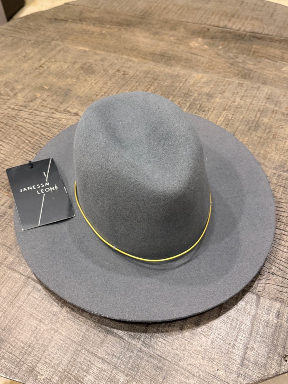 Janessa Leone Gray Felt Fedora with Gold Metal Trim